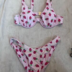 Grey Bandit Pink Strawberry Print Underwire Bikini Set